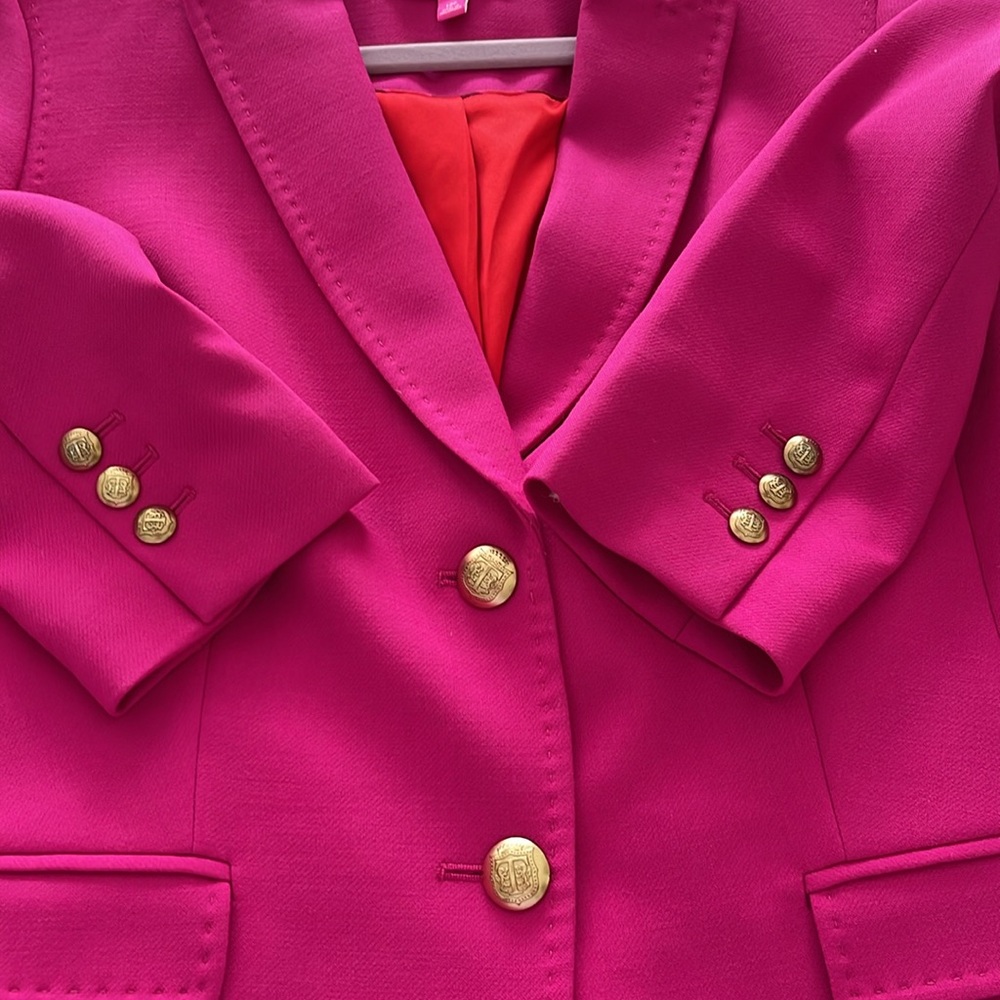 Talbots Limited Edition 2017 Vibrant Pink Wool Blazer w Gold Crest Buttons - Picture 9 of 16